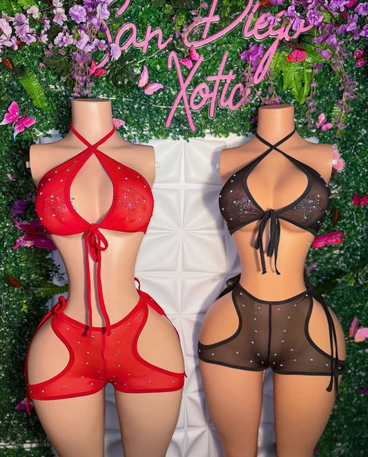 Malu Mesh 2 Piece Booty Cage Shorts Set Fits M-L