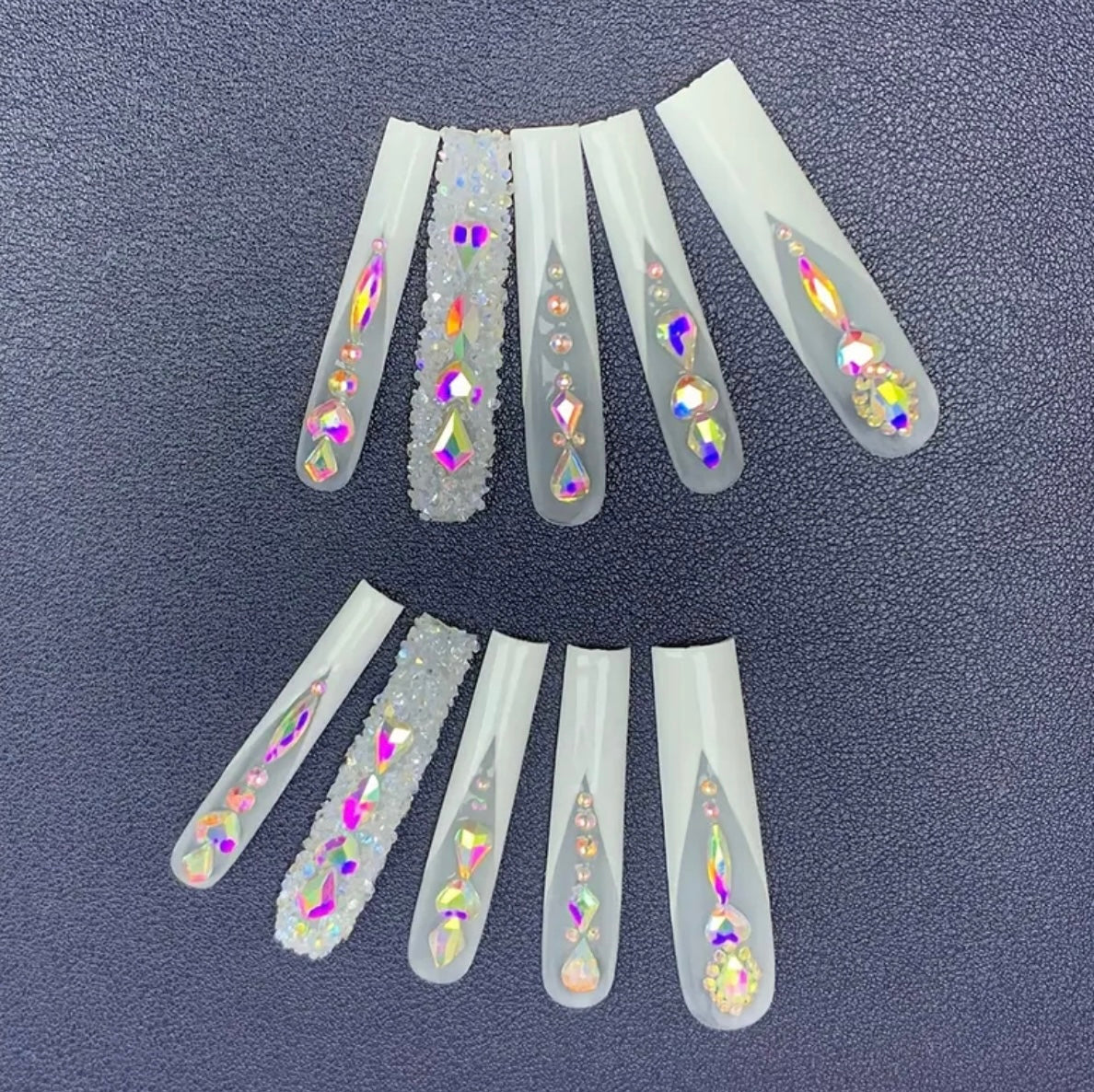 XXXL White Tip Tapered Square With Bling Press On Nails