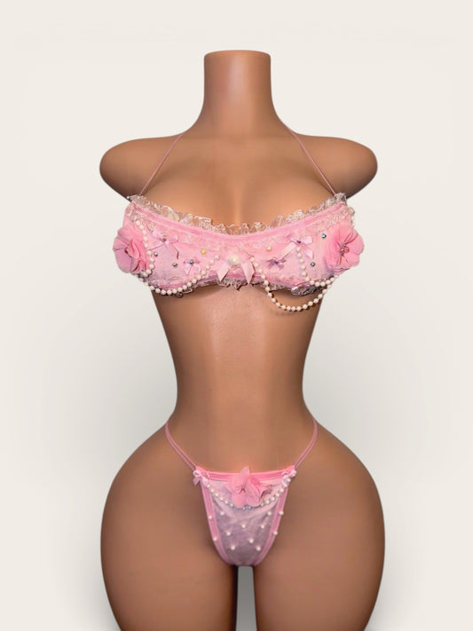 Paris Velour Ruffle Lace Bandeau Bikini Set