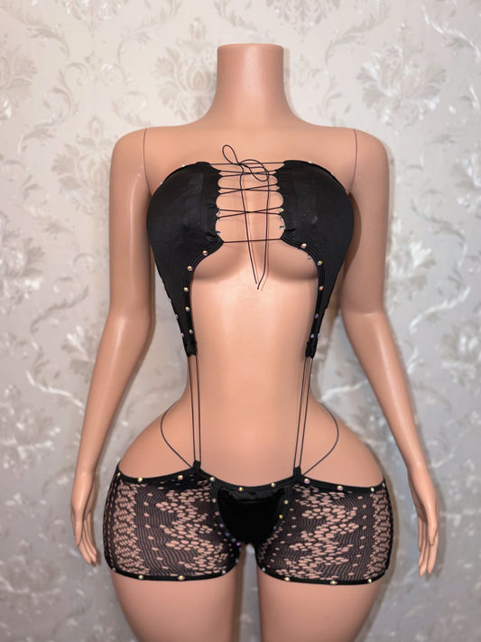 I Got Motion Low Rise Fishnet Romper 2 Piece Set Fits S-M