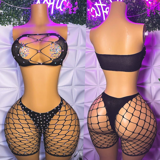 Destiny Fishnet Shorts Set Fits All Sizes