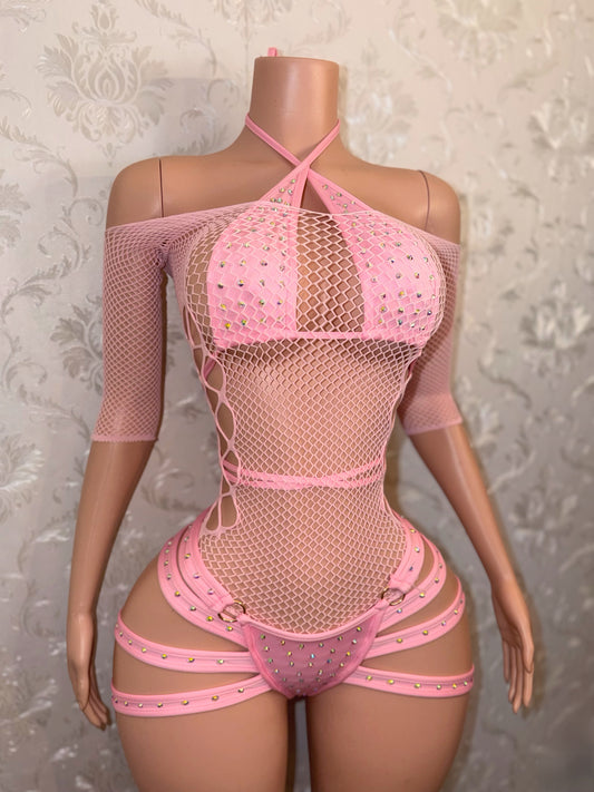 Georgia Peach + Teyana Fishnet Dress 3 Piece Set Fits XS-M