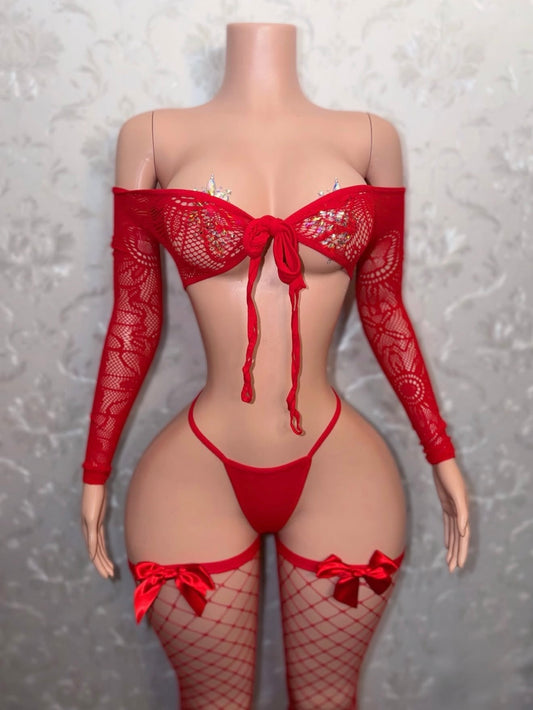 Venus 3 Piece Fishnet Set with Stockings Fits XS-L