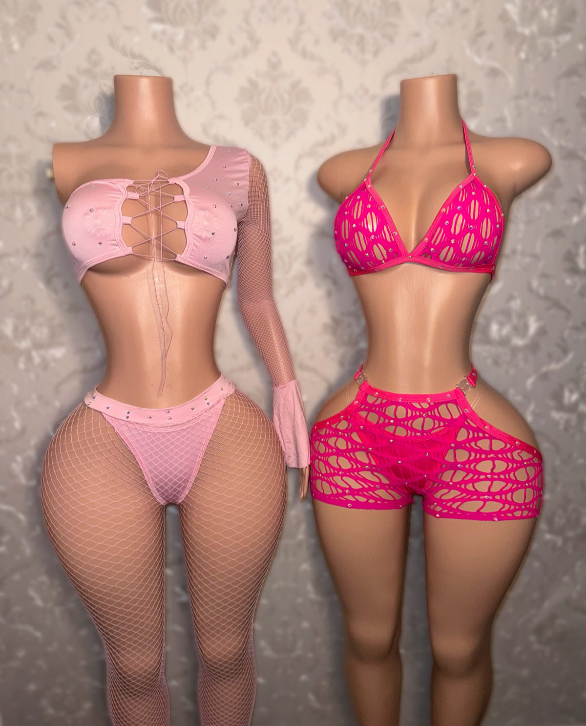 Innocence Asymmetrical Bell Sleeve Fishnet Pant Set Fits S-M