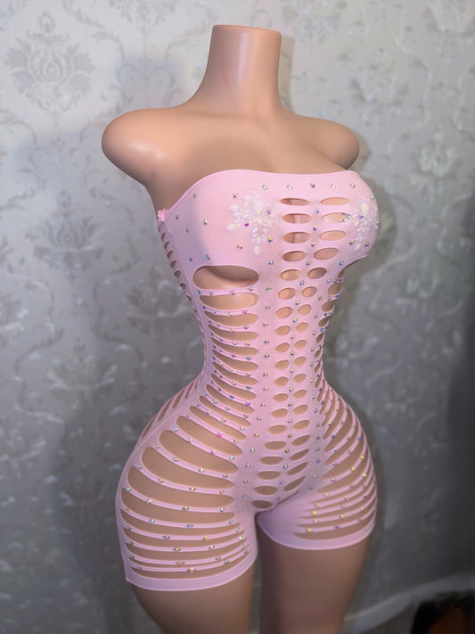 Monique Slit Fishnet Romper Fits XS-L