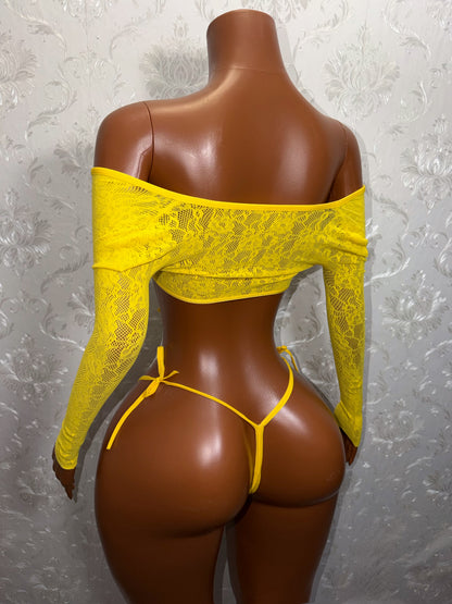 Venus Fishnet 2 Piece Long Sleeve Top and Thong Fits XS-L
