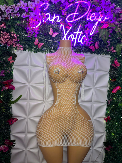 Lex Hollowed Out Sides Fishnet Dress Fits XS-L