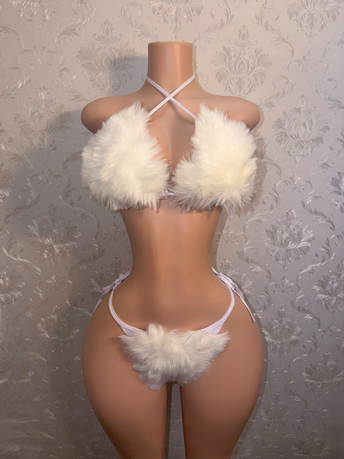 Fur Bikini Angelic 3 Piece with Fur Leg Warmers Fits S-XL