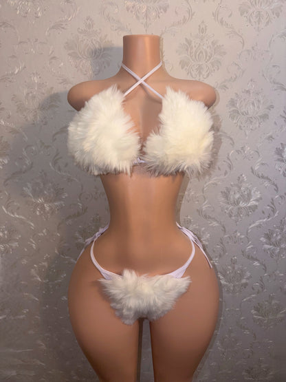 Fur Bikini Angelic 3 Piece with Fur Leg Warmers Fits S-XL