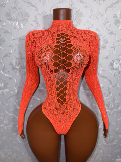 Latoya Rhinestone Fishnet Bodysuit One Size Fits XS-XL