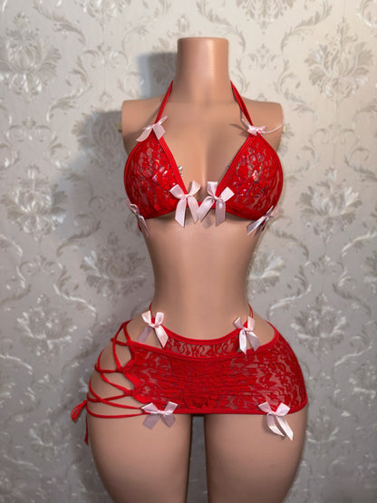 Kawaii Barker 3 Piece Floral Lace Skirt Set Fits XS-M