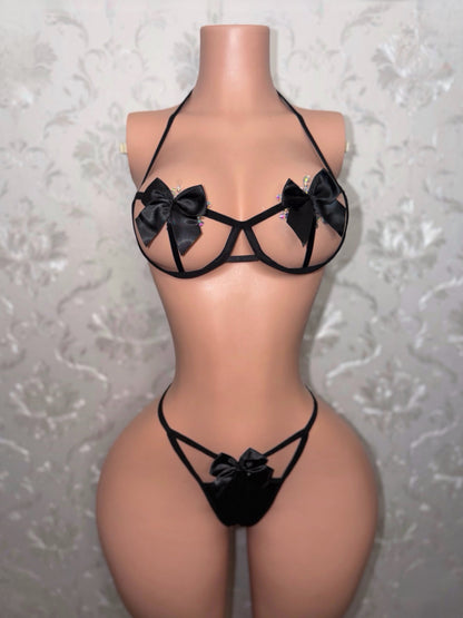 P Fairy Bows Bra and Thong 2 Piece Set