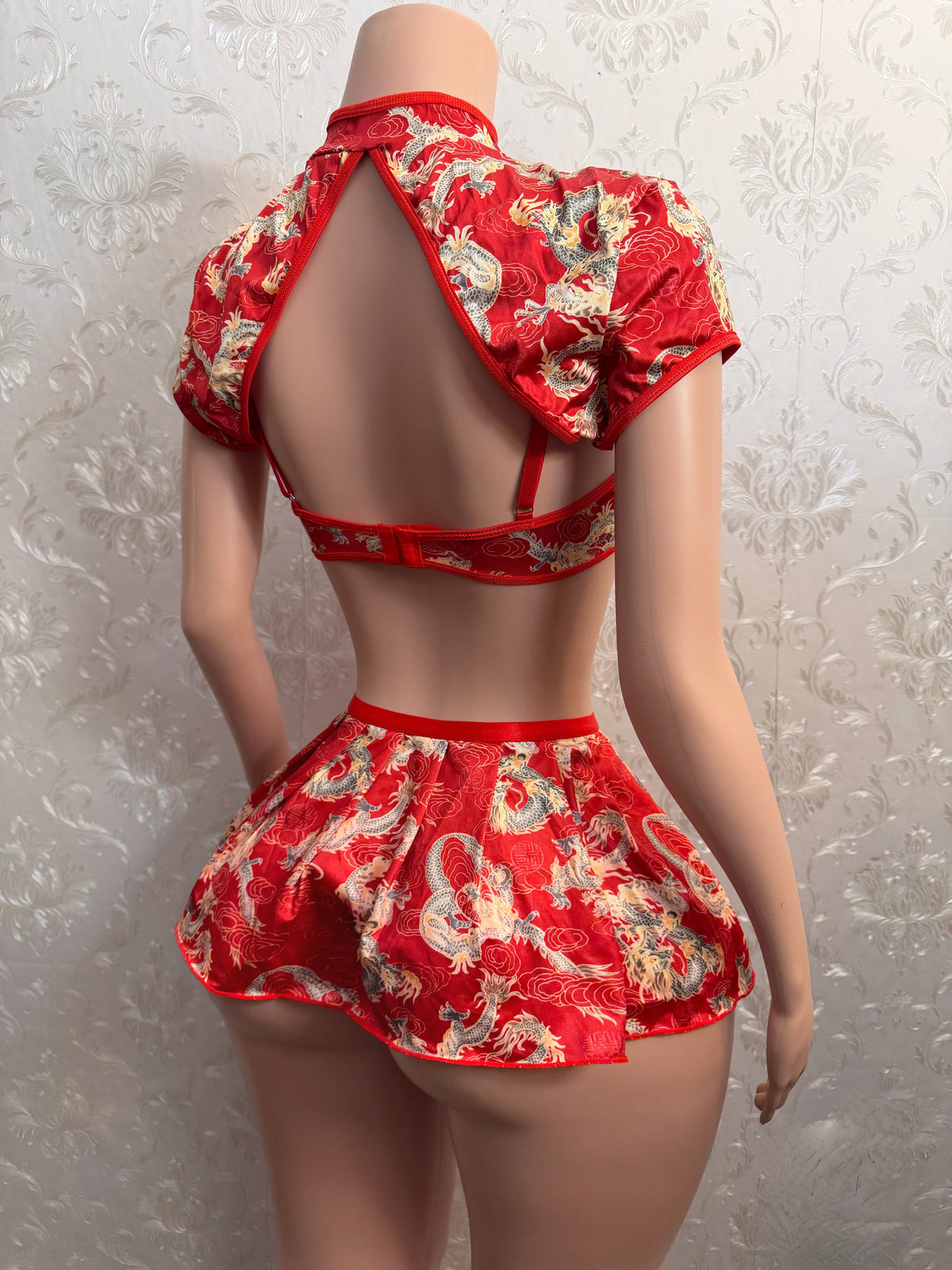 Chinese Dragon 5 Piece Set With Sheer Red Stockings
