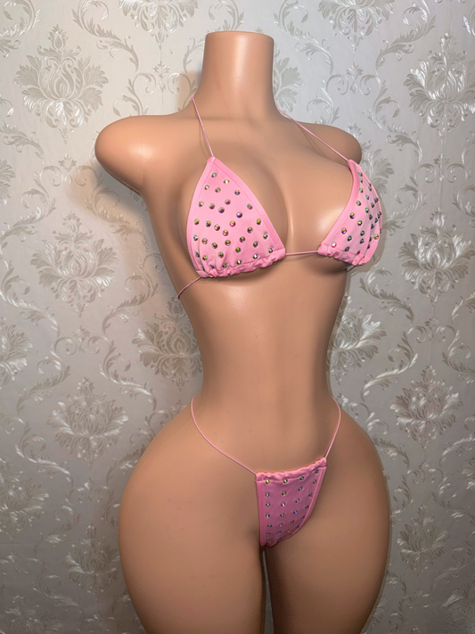 Rhinestone Solid Color Triangle Bikini One Size “Martina” Fits XS-XL