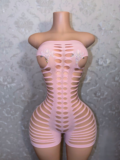 Monique Fishnet Slits Romper Fits S-XL