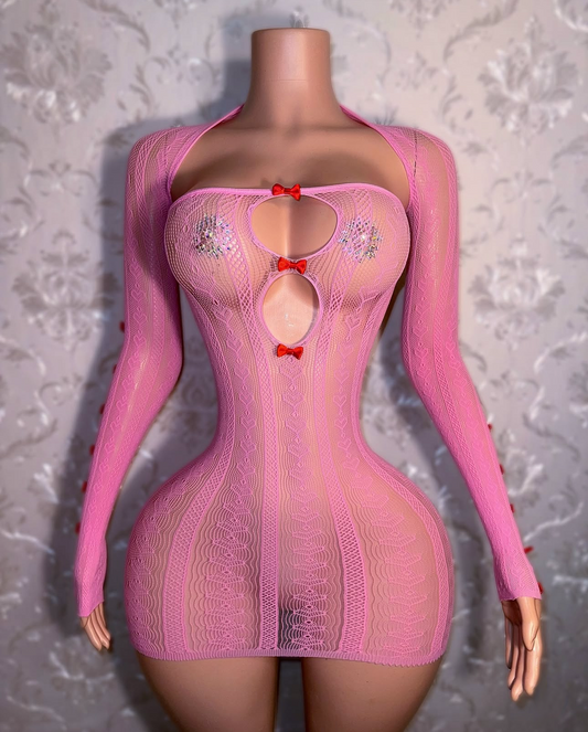 Chrome Hearts with Bows 2 Piece Dress with Shawl in Baby Pink Fits XS-L