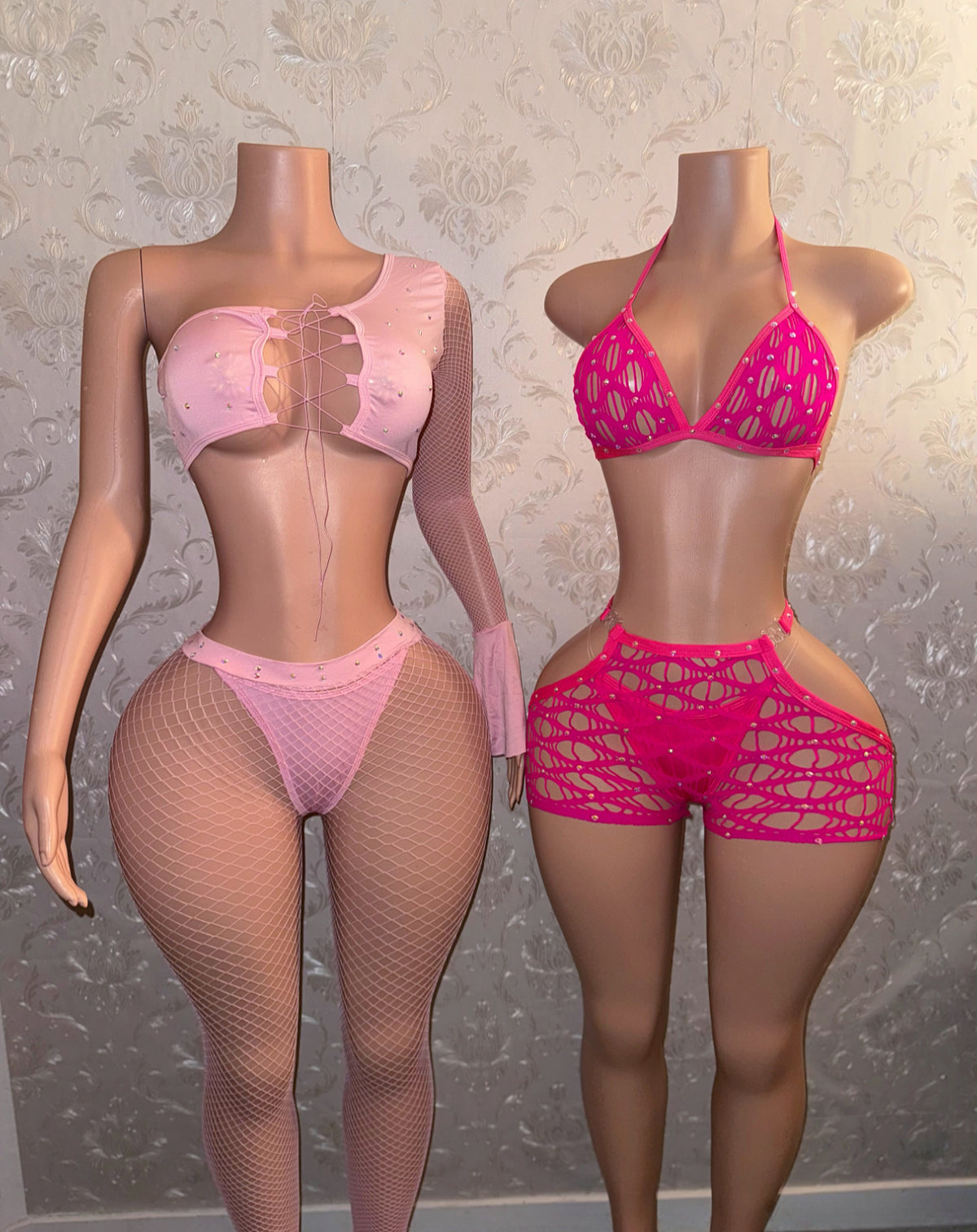 Innocence Asymmetrical Bell Sleeve Fishnet Pant Set Fits S-M