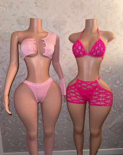 Innocence Asymmetrical Bell Sleeve Fishnet Pant Set Fits S-M