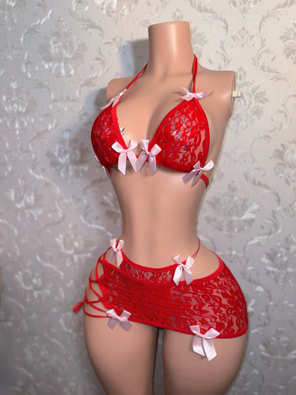 Kawaii Barker 3 Piece Floral Lace Skirt Set Fits XS-M