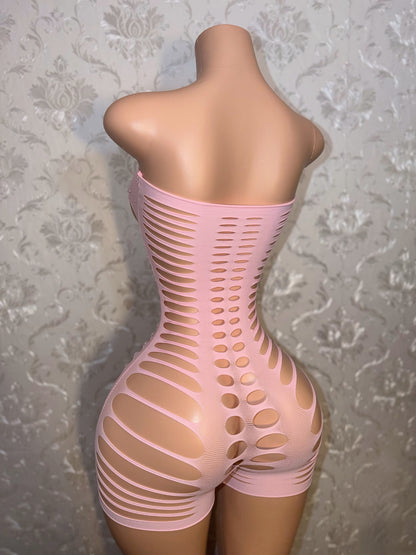 Monique Fishnet Slits Romper Fits S-XL