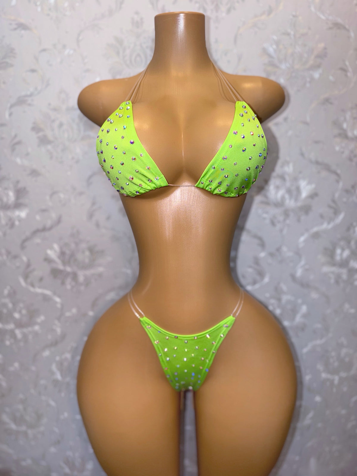 Kiwi Rhinestone 3 Piece Includes Cut Off Fishnet Shorts