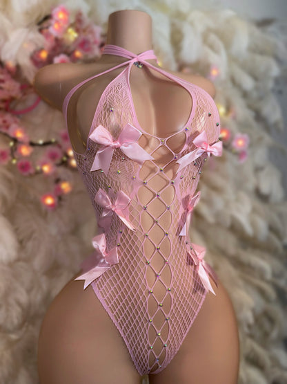 Sultry Vixen One Piece with Bows and Rhinestones Fits XS-XL