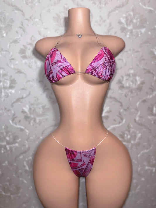 Money Print Bikini On Clear Cord