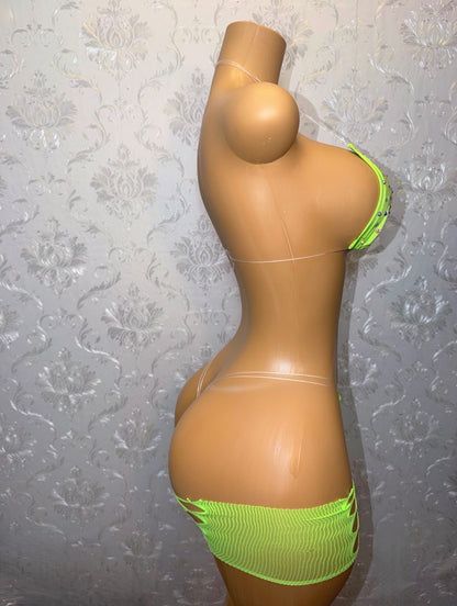 Kiwi Rhinestone 3 Piece Includes Cut Off Fishnet Shorts