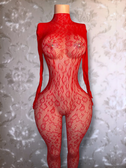 Sherice Cheetah Fishnet Bodystocking One Size Fits All