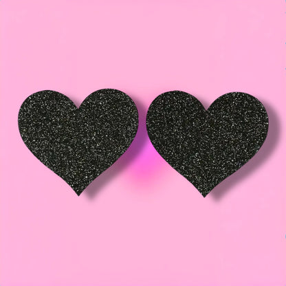 Glitter Pasties Black Hearts