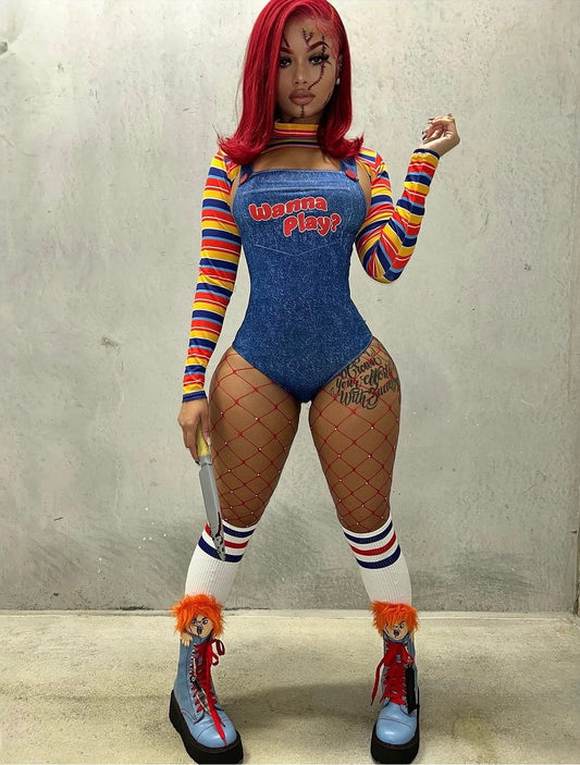 Evil Doll 2 Piece Includes One Piece and Long Sleeve Crop Top