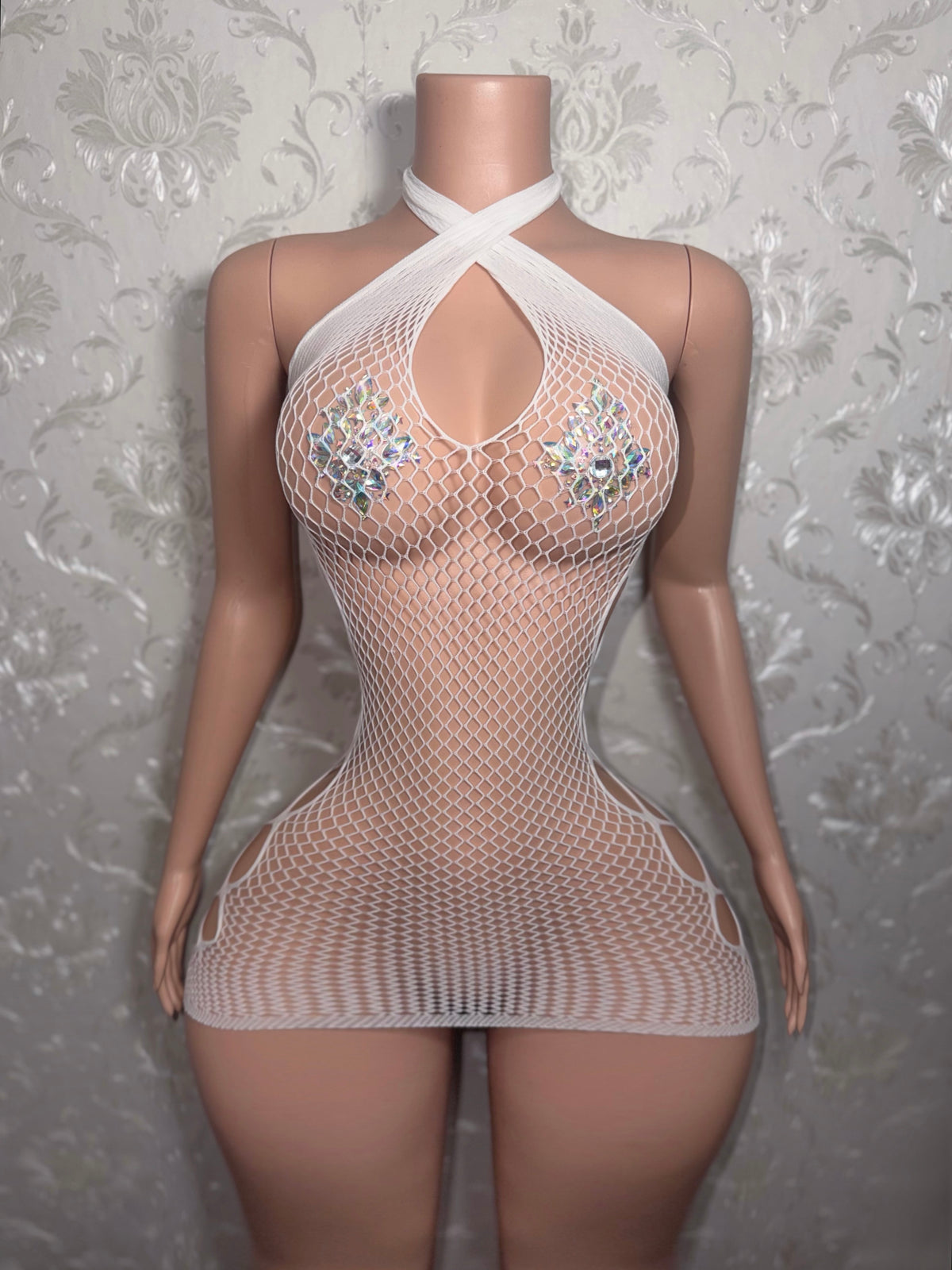 Teyana Fishnet Dress Optional Thong Fits XS-L