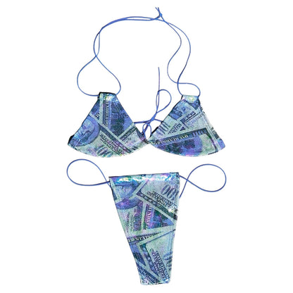 Holographic and Metallic Money Print Bikini