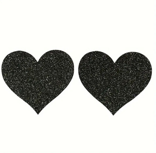 Glitter Pasties Black Hearts