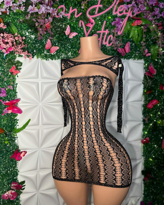 Lyrica 2 Piece Lace Fishnet Dress & Long Sleeve Shawl Fits XS-L