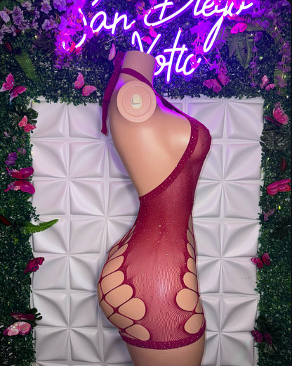 Dollas Diamond Sheer Fishnet Romper Fits XS-XL