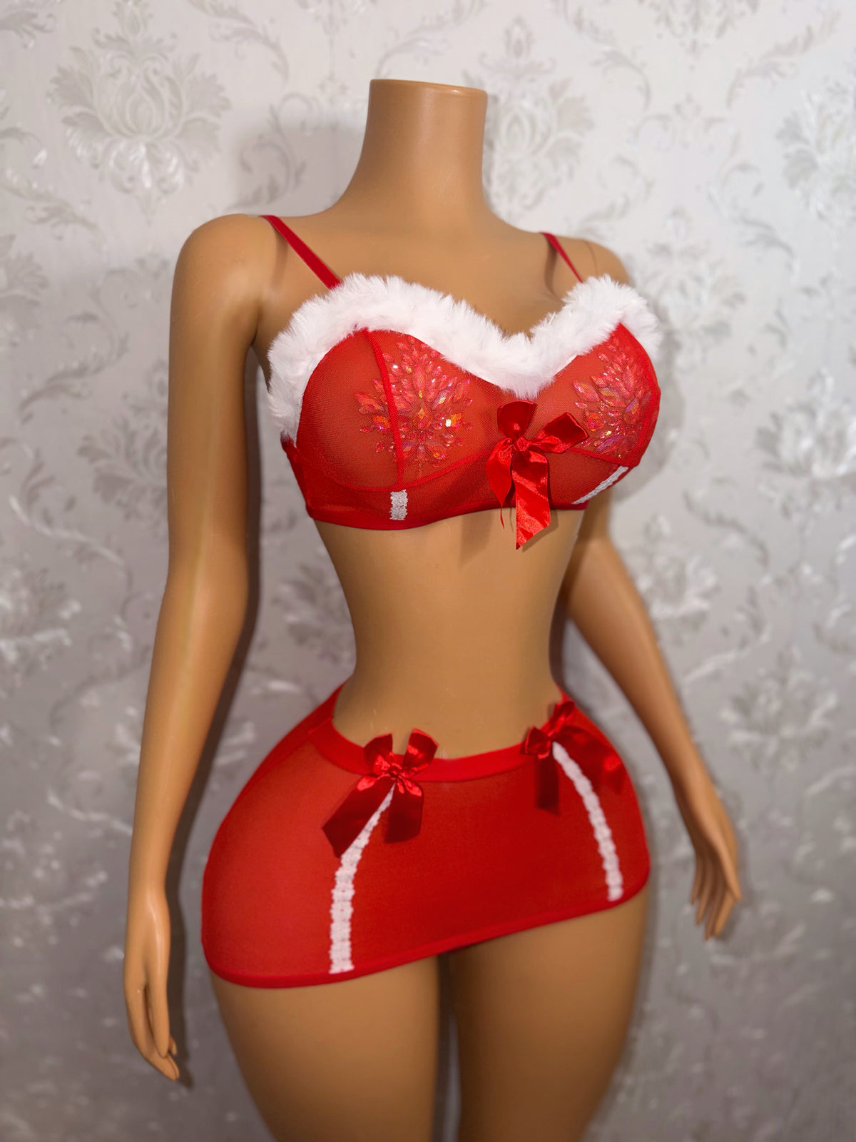 Put A Bow On It Fur Trim Skirt Set