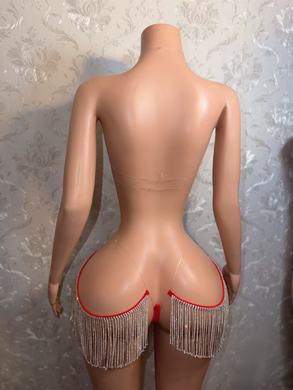Queen Of Diamonds Crystal Appliqué With Tassel Chaps Birthday Set In Red