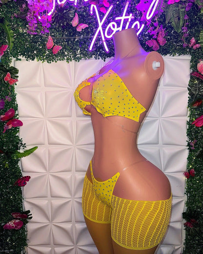 Riyah Diamond Studded Mesh Kini 3 Piece Set