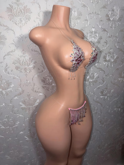 Baby Pink Dripping In Diamonds Crystal Bikini Birthday Set Upgraded Tassels