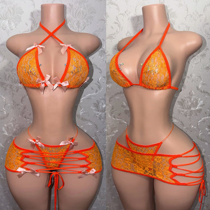 Kawaii Barker 3 Piece Floral Lace Skirt Set Fits XS-M
