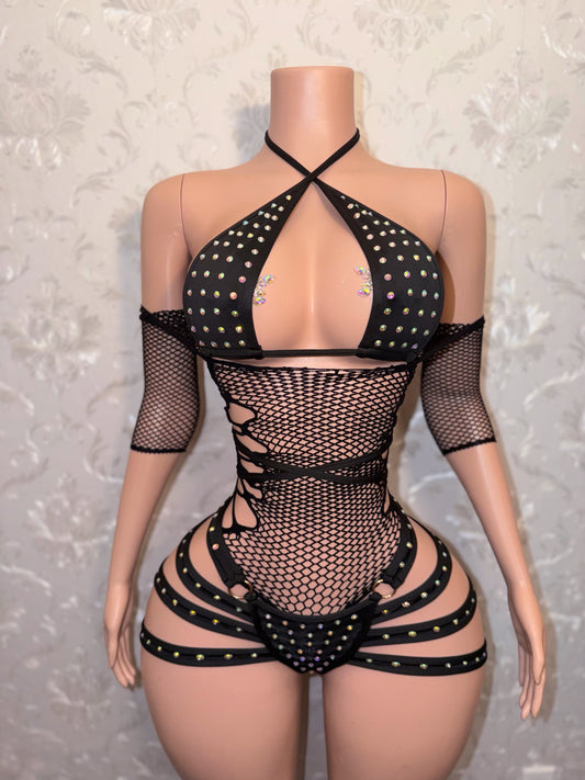 Georgia Peach + Teyana Fishnet Dress 3 Piece Set Fits XS-M