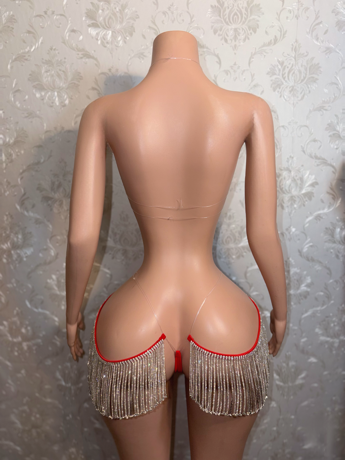 Queen Of Diamonds Crystal Appliqué With Tassel Chaps Birthday Set In Red