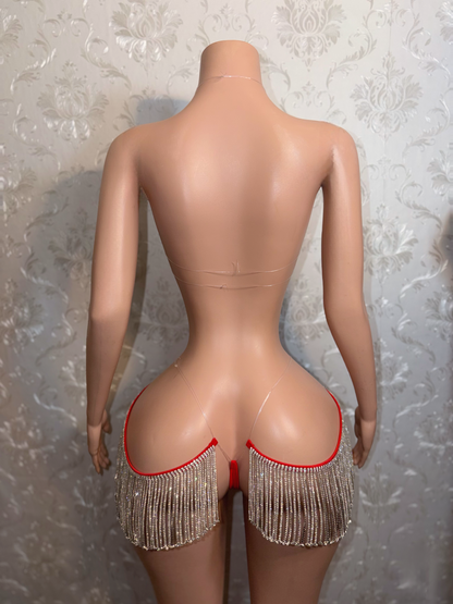 Queen Of Diamonds Crystal Appliqué With Tassel Chaps Birthday Set In Red