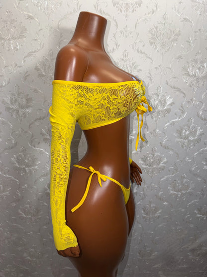 Venus Fishnet 2 Piece Long Sleeve Top and Thong Fits XS-L