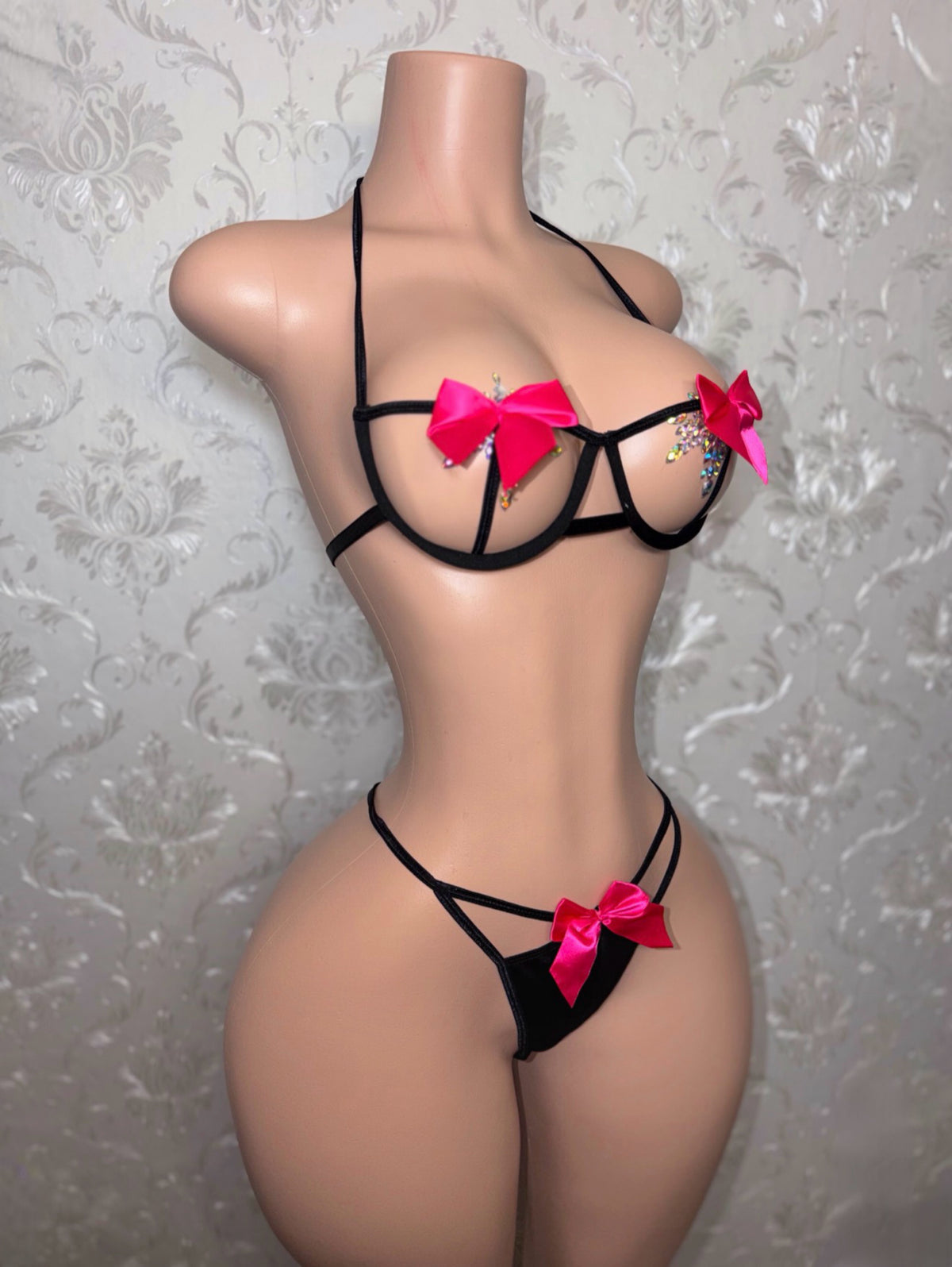 P Fairy Bows Bra and Thong 2 Piece Set