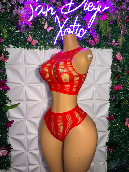 Moon Child Fishnet Slit Crop Tank and Thong Set Fits XS-L