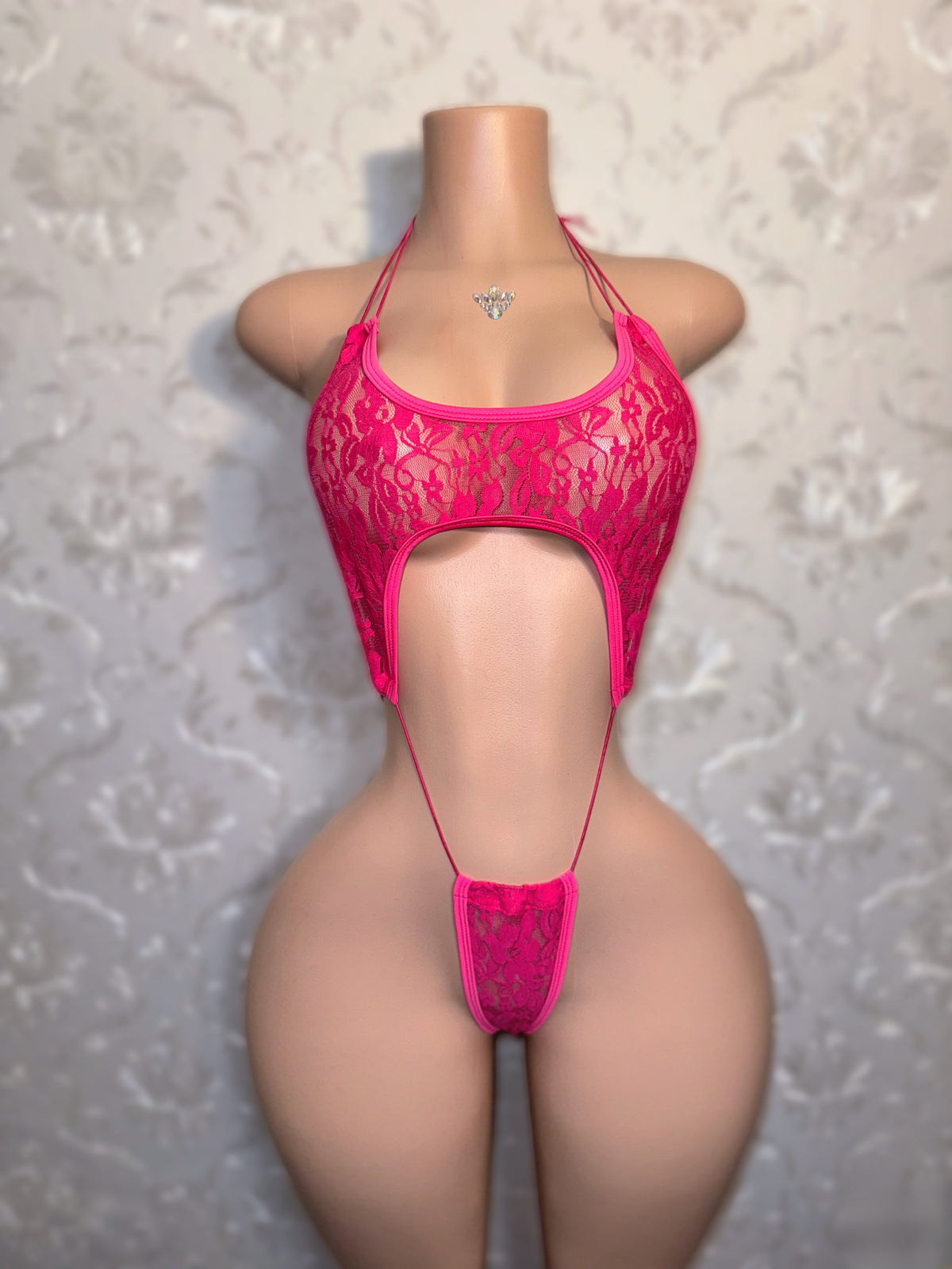 Sashay Hot Pink Lace Slingshot Fits XS-M