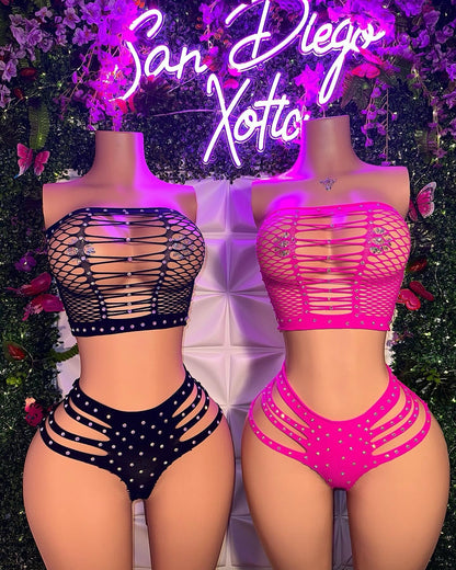 Natina 2 Piece Cheeky Fishnet Thong Set One Size Fits All