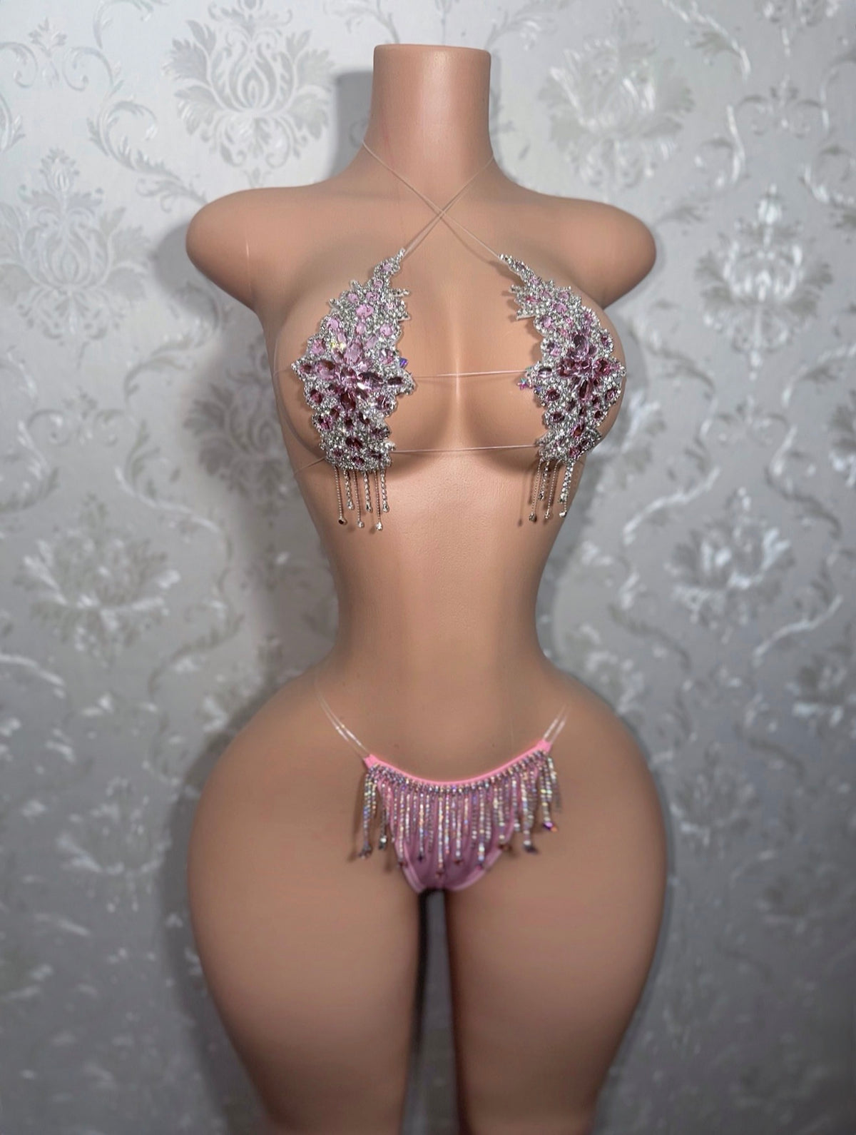 Baby Pink Dripping In Diamonds Crystal Bikini Birthday Set Upgraded Tassels